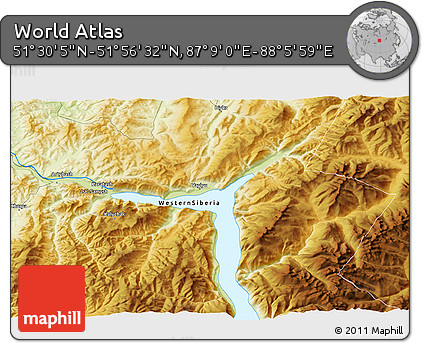 Physical 3D Map of the Area around 51° 43' 18" N, 87° 37' 30" E