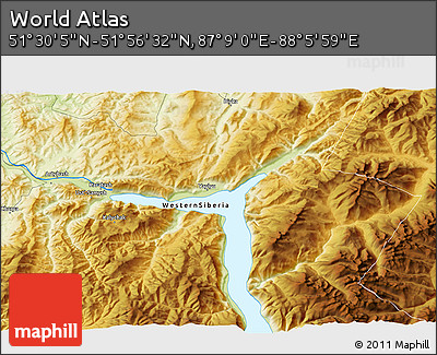 Physical 3D Map of the Area around 51° 43' 18" N, 87° 37' 30" E