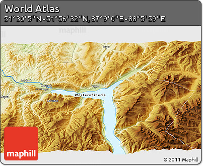 Physical 3D Map of the Area around 51° 43' 18" N, 87° 37' 30" E