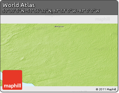 Physical 3D Map of the Area around 51° 43' 18" N, 87° 28' 29" W