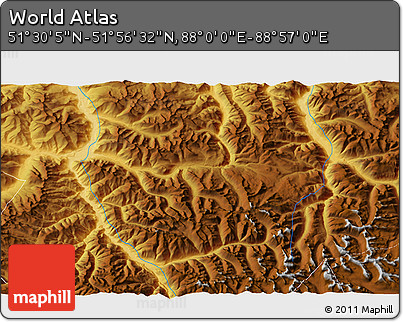 Physical 3D Map of the Area around 51° 43' 18" N, 88° 28' 29" E
