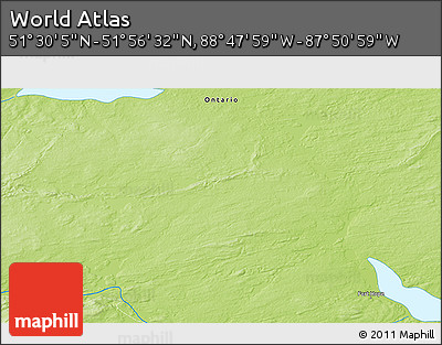 Physical 3D Map of the Area around 51° 43' 18" N, 88° 19' 29" W