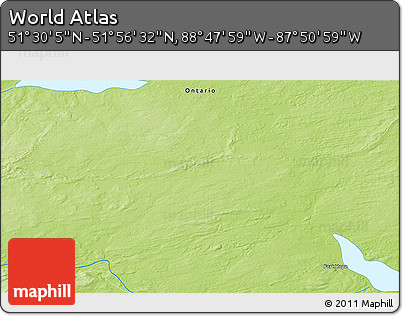 Physical 3D Map of the Area around 51° 43' 18" N, 88° 19' 29" W