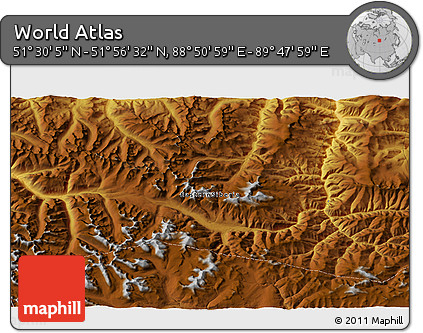 Physical 3D Map of the Area around 51° 43' 18" N, 89° 19' 29" E