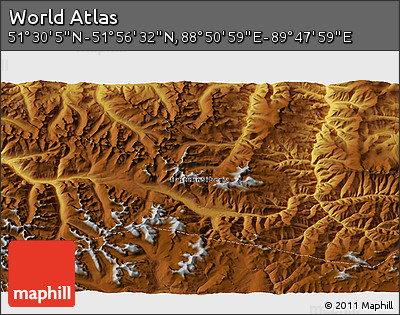 Physical 3D Map of the Area around 51° 43' 18" N, 89° 19' 29" E