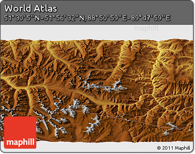 Physical 3D Map of the Area around 51° 43' 18" N, 89° 19' 29" E