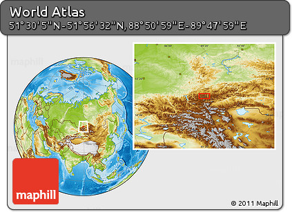 Physical Location Map of the Area around 51° 43' 18" N, 89° 19' 29" E