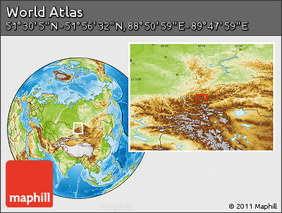Physical Location Map of the Area around 51° 43' 18" N, 89° 19' 29" E