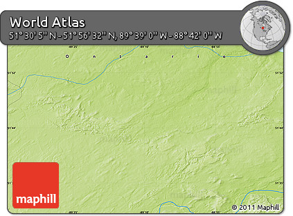 Physical Map of the Area around 51° 43' 18" N, 89° 10' 30" W