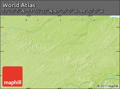 Physical Map of the Area around 51° 43' 18" N, 89° 10' 30" W
