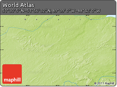 Physical Map of the Area around 51° 43' 18" N, 89° 10' 30" W