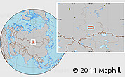 Gray Location Map of the area around 51° 43' 18" N, 90° 10' 30" E