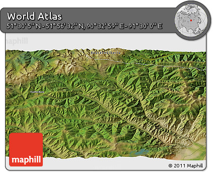 Satellite 3D Map of the Area around 51° 43' 18" N, 91° 1' 30" E