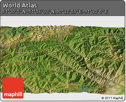 Satellite 3D Map of the Area around 51° 43' 18" N, 91° 1' 30" E