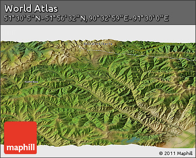 Satellite 3D Map of the Area around 51° 43' 18" N, 91° 1' 30" E