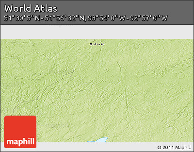 Physical 3D Map of the Area around 51° 43' 18" N, 93° 25' 30" W