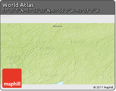 Physical 3D Map of the Area around 51° 43' 18" N, 93° 25' 30" W