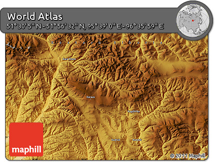 Physical Map of the Area around 51° 43' 18" N, 96° 7' 30" E