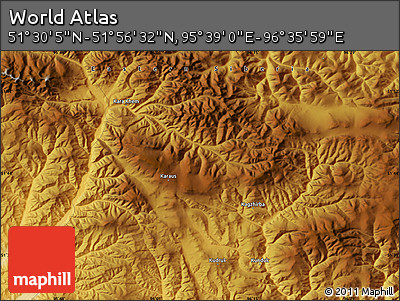 Physical Map of the Area around 51° 43' 18" N, 96° 7' 30" E
