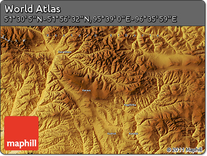 Physical Map of the Area around 51° 43' 18" N, 96° 7' 30" E