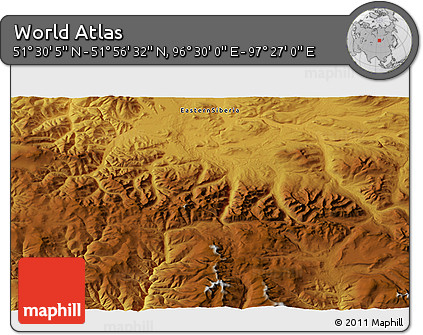Physical 3D Map of the Area around 51° 43' 18" N, 96° 58' 29" E