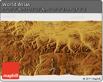 Physical 3D Map of the Area around 51° 43' 18" N, 96° 58' 29" E