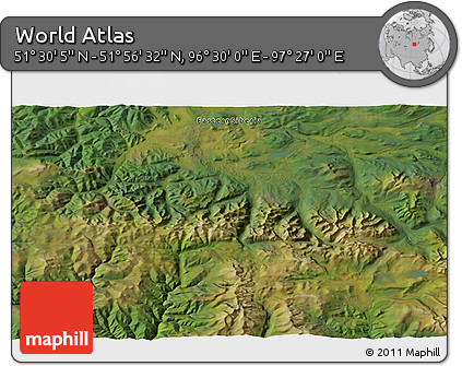 Satellite 3D Map of the Area around 51° 43' 18" N, 96° 58' 29" E