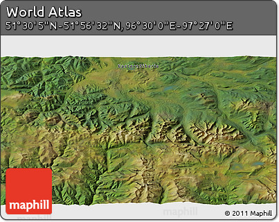 Satellite 3D Map of the Area around 51° 43' 18" N, 96° 58' 29" E