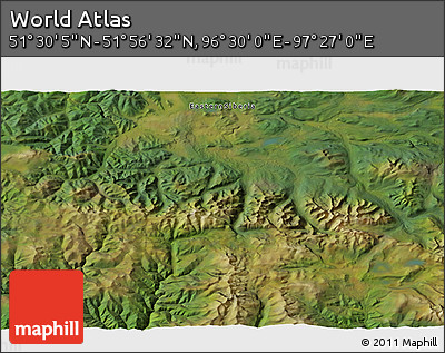 Satellite 3D Map of the Area around 51° 43' 18" N, 96° 58' 29" E
