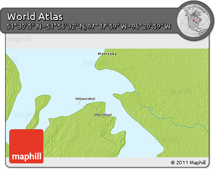 Physical 3D Map of the Area around 51° 43' 18" N, 96° 49' 29" W