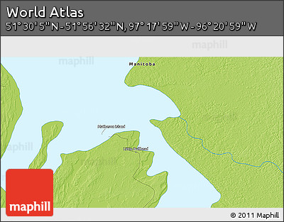 Physical 3D Map of the Area around 51° 43' 18" N, 96° 49' 29" W