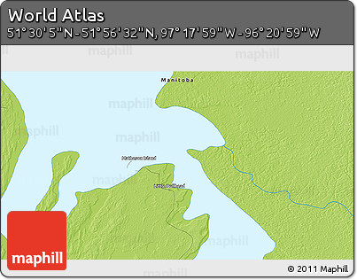 Physical 3D Map of the Area around 51° 43' 18" N, 96° 49' 29" W