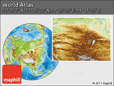 Physical Location Map of the Area around 51° 43' 18" N, 97° 49' 29" E