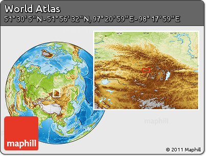 Physical Location Map of the Area around 51° 43' 18" N, 97° 49' 29" E