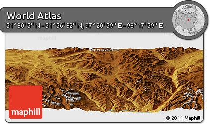 Physical Panoramic Map of the Area around 51° 43' 18" N, 97° 49' 29" E