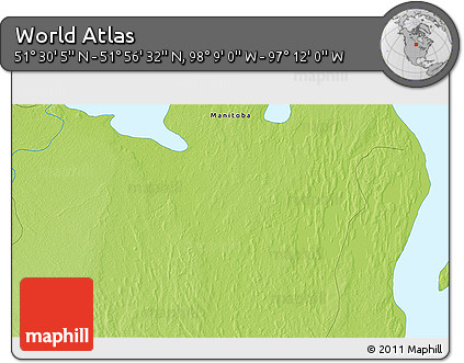 Physical 3D Map of the Area around 51° 43' 18" N, 97° 40' 30" W