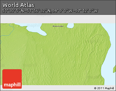 Physical 3D Map of the Area around 51° 43' 18" N, 97° 40' 30" W