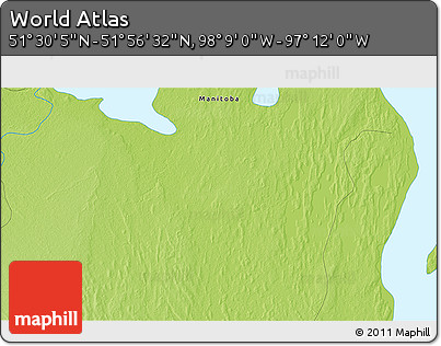 Physical 3D Map of the Area around 51° 43' 18" N, 97° 40' 30" W