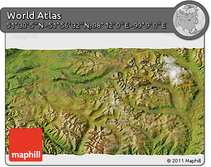 Satellite 3D Map of the Area around 51° 43' 18" N, 98° 40' 30" E