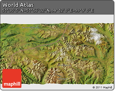 Satellite 3D Map of the Area around 51° 43' 18" N, 98° 40' 30" E