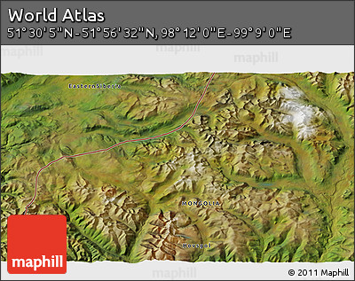 Satellite 3D Map of the Area around 51° 43' 18" N, 98° 40' 30" E
