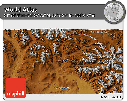 Physical 3D Map of the Area around 51° 43' 18" N, 99° 31' 30" E