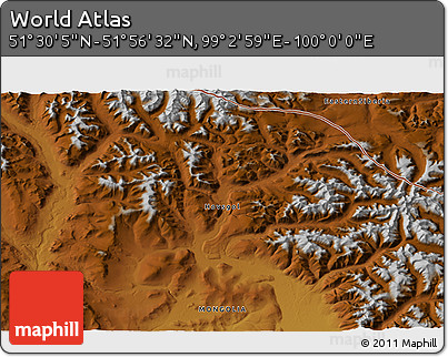 Physical 3D Map of the Area around 51° 43' 18" N, 99° 31' 30" E