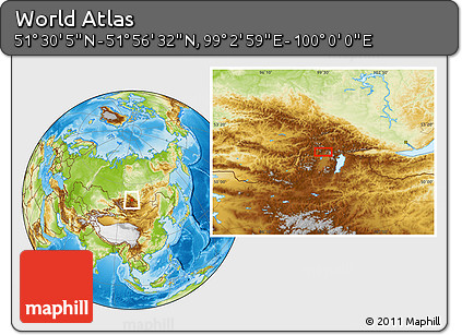 Physical Location Map of the Area around 51° 43' 18" N, 99° 31' 30" E
