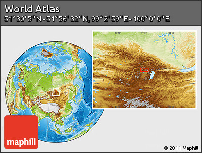 Physical Location Map of the Area around 51° 43' 18" N, 99° 31' 30" E