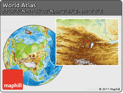 Physical Location Map of the Area around 51° 43' 18" N, 99° 31' 30" E