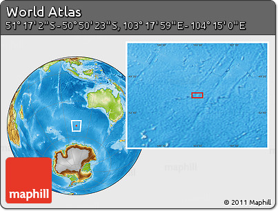 Physical Location Map of the Area around 51° 3' 43" S, 103° 46' 30" E