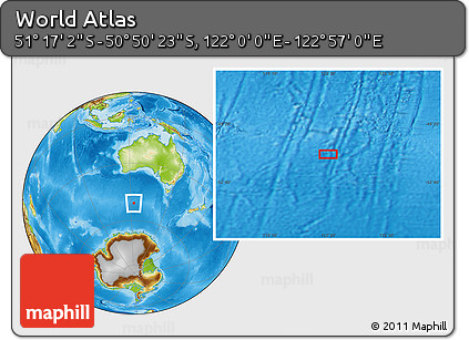 Physical Location Map of the Area around 51° 3' 43" S, 122° 28' 29" E