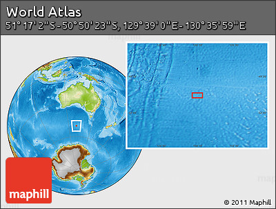 Physical Location Map of the Area around 51° 3' 43" S, 130° 7' 30" E