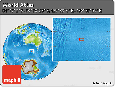 Physical Location Map of the Area around 51° 3' 43" S, 130° 7' 30" E